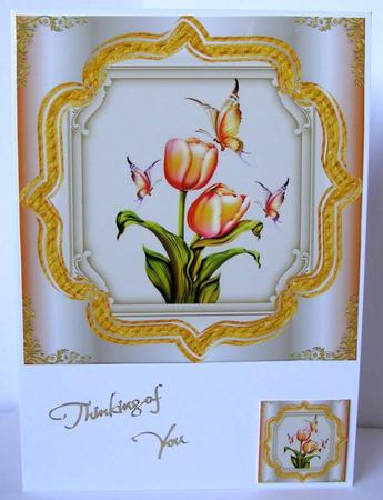 Butterfly Tulips Card Front with 3 Small Toppers by Margaret McCartney
