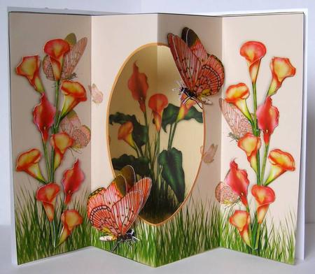 Peep Thru - Orange Calla Lilies & Butterflies by Margaret McCartney
