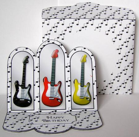 Three Guitars Triple Arched Easel with Decoupage by Margaret McCartney