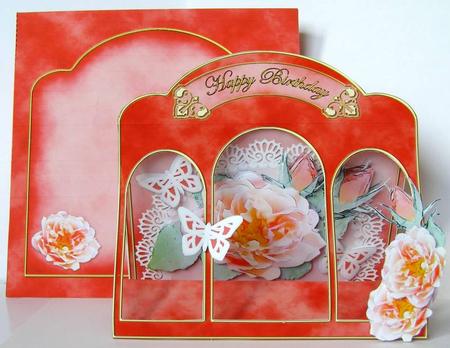 3D Rose and Lace Window Card Kit Decoupage N Envelope by Margaret McCartney