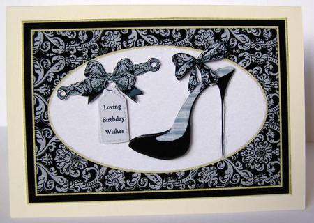 Classic High Heel Shoe and Matching Bow and Ribbon Tag by Margaret McCartney