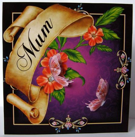 8x8 Mum Scroll Flowers and Butterfly Topper by Margaret McCartney