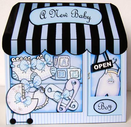 Baby Boy Shop Shaped Card with Decoupage N Greetings by Margaret McCartney