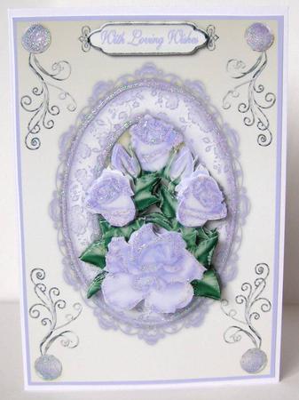 Rambling Roses in Blue A5 Card Front with Step by Step by Margaret McCartney