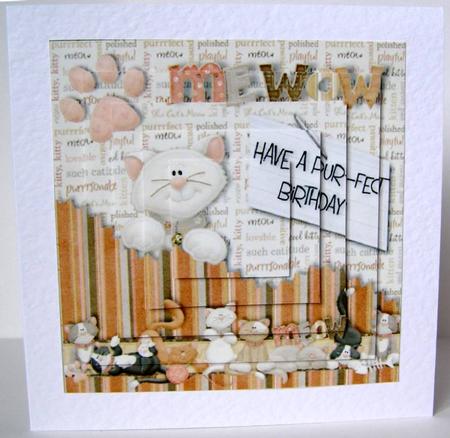 Mewow Have a Pur-fect Birthday Pyramid Card Front by Margaret McCartney