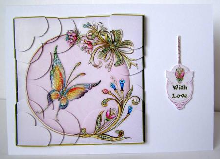 Butterfly Bejewelled Heart Shaped Corner Stacker Card Front by Margaret McCartney