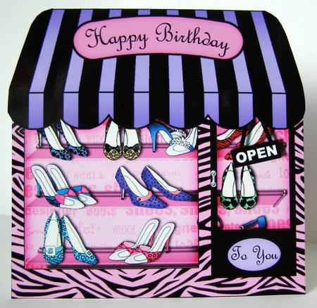 The Designer Shoe Shop Shaped Card Decoupage N Greetings by Margaret McCartney