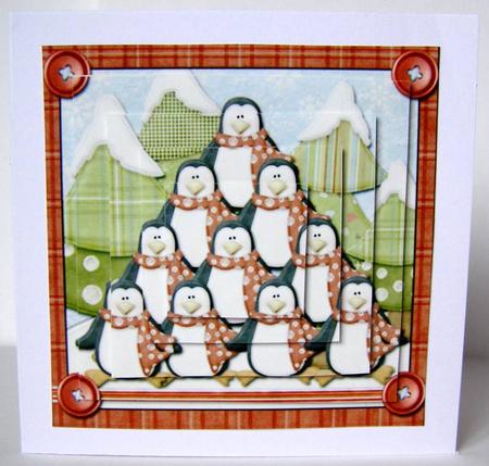 Penguin Tree Pyramid Card Front by Margaret McCartney