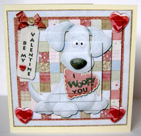 Be My Valentine "i Woof You" Pyramid Square Card Front by Margaret McCartney