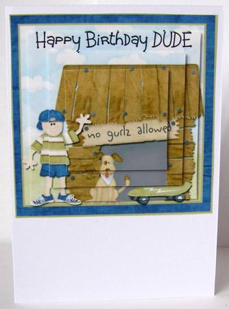 No Girlz Allowed Happy Birthday Dude Pyramid Card Front by Margaret McCartney