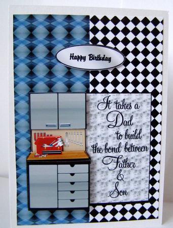 Dad Workbench Quick Card Front with Decoupage by Margaret McCartney