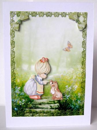 Cute Girl & Puppy in Spring Garden by Margaret McCartney
