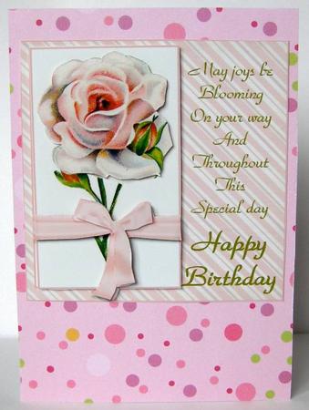Pink Vintage Rose Birthday Card Front with Verse by Margaret McCartney