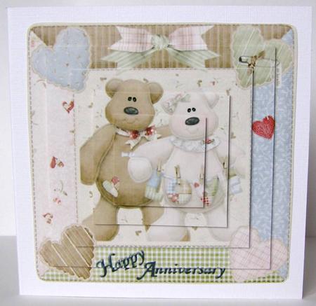 Happy Anniversary Teddies Pyramid Card Front by Margaret McCartney