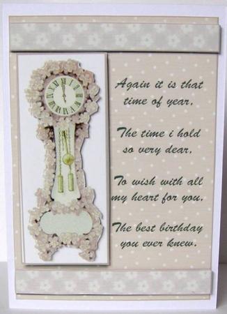 Brown Floral Clock Time of Year Birthday Card Front by Margaret McCartney