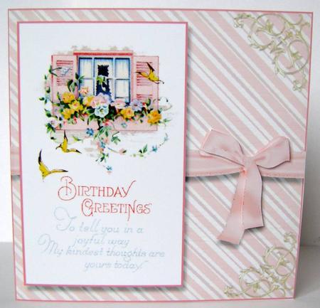 Floral Window Birthday Greetings Verse Cut & Fold Card by Margaret McCartney
