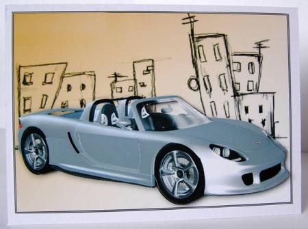 Silver Sports Car Card Front by Margaret McCartney