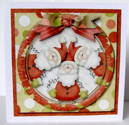 A Trio of Red Santa's Quick Card Front by Margaret McCartney