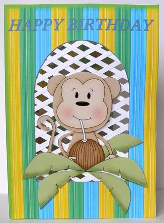 Monkey with Coconut - Trellis Card Kit by Margaret McCartney