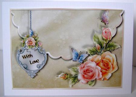 Beautiful Butterflies and Roses Scalloped Edge Envelope Card by Margaret McCartney