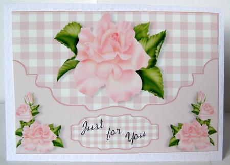 Pink Rose, Pink Gingham, on Scalloped Envelope A4 by Margaret McCartney