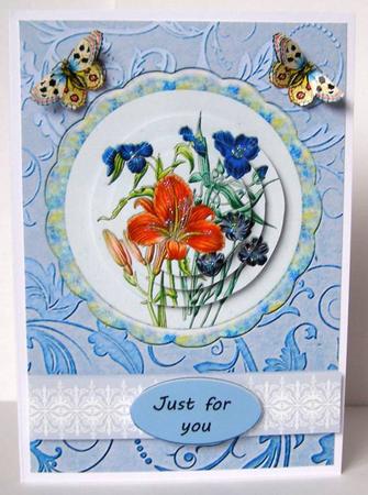 Blue Floral with Lace and Butterflies by Margaret McCartney