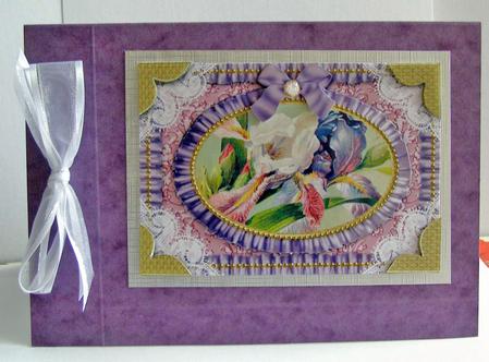 Purple Iris Lace N Ruffles Card Front Step by Step by Margaret McCartney