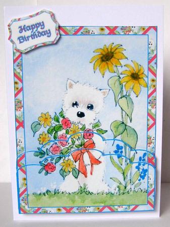 Westie with Flowers by Margaret McCartney