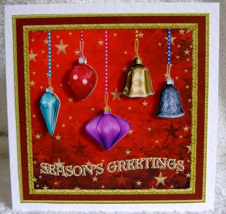 Season's Greetings Baubles 7 X7 Quick Card by Margaret McCartney