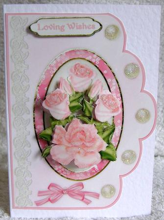 Roses, Pearls and Lace Scallop Edge Card Front by Margaret McCartney