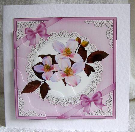 Clematis and Lace Wavy Corner Side Stacker Topper by Margaret McCartney