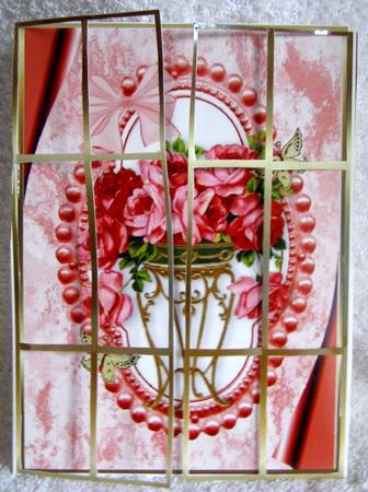 Red Roses in Bead Frame, French Gatefold by Margaret McCartney