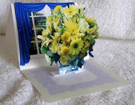 Yellow Flowers in a Vase in the Window 3D Decoupage Easel by Margaret McCartney