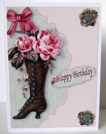 Vintage Boot with Roses on Scalloped Envelope A4 by Margaret McCartney