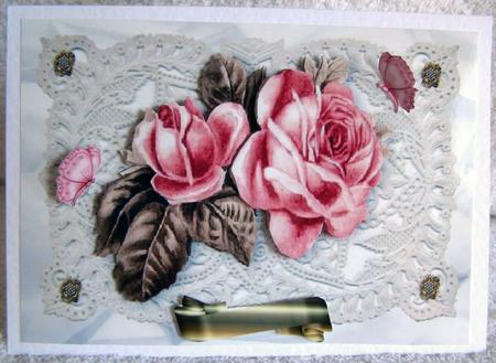 Pretty Pink Roses with Vintage Lace by Margaret McCartney