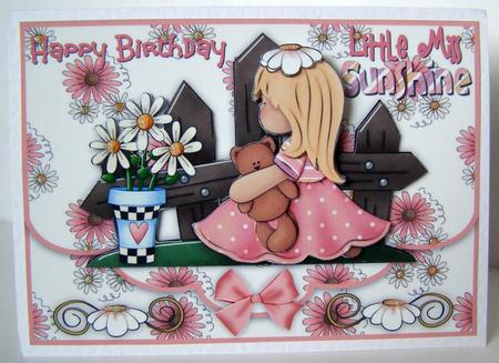 Little Miss Sunshine Scallop Faux Envelope Card Front by Margaret McCartney