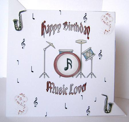 Musical Happy Birthday Card with a Wobbly Drum by Margaret McCartney