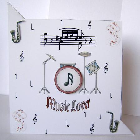 Decoupage Musical Card with a Wobbly Drum by Margaret McCartney