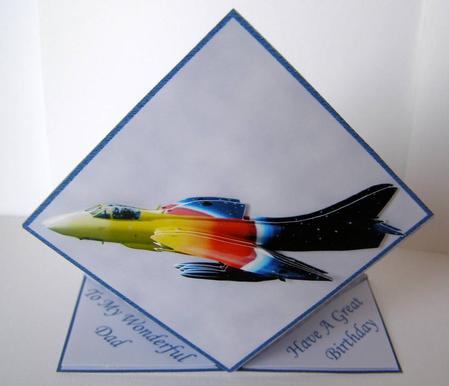 Colourful Hawker Hunter Jet Fighter Spring Card by Margaret McCartney
