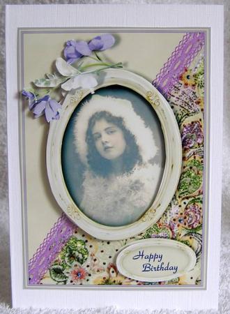 Vintage Beauty No 4 - Carlotta - Card Front with Decoupage by Margaret McCartney