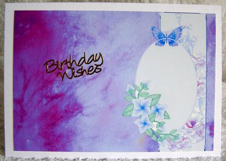 Blue Silk Quick Card with Flowers and Butterflies by Margaret McCartney