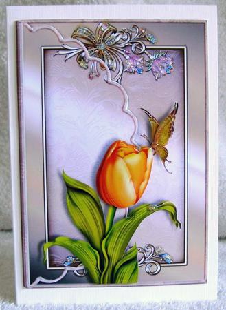 Tulips and Butterflies Scalloped Edge Envelope Card by Margaret McCartney