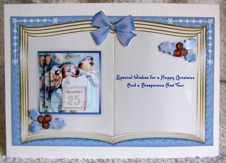 Christmas Birds Book Card Front with Pyramage by Margaret McCartney