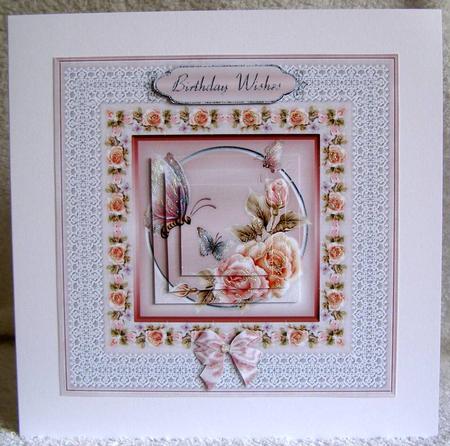 Roses, Butterflies 'n Lace Pyramid Card Front by Margaret McCartney