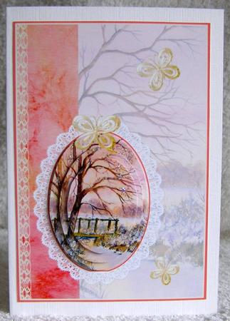 Winter Sunset Decoupage with Gold Butterflies by Margaret McCartney