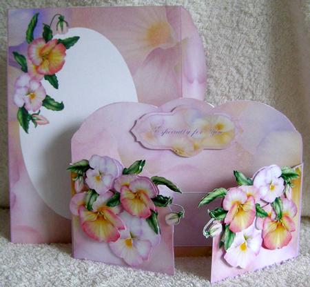 It's a Wrap Card Kit - Pink Pansies by Margaret McCartney