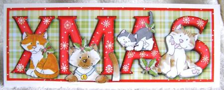 Christmas Kitties Xmas Large Dl Word Card with Decouapge by Margaret McCartney