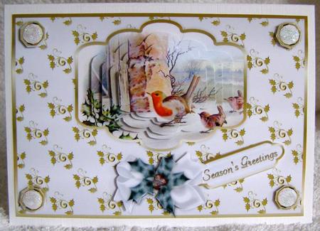 The Christmas Robin Pyramid Card Front by Margaret McCartney