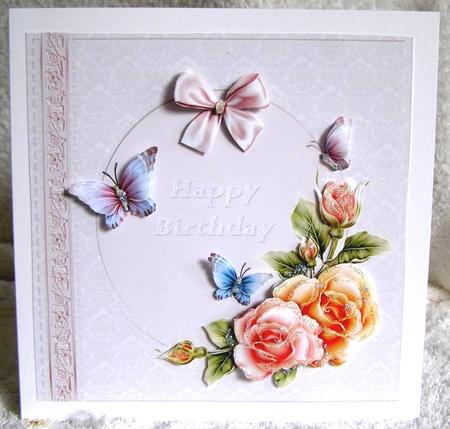 Roses and Butterflies Card Front by Margaret McCartney