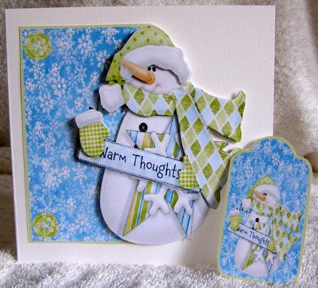 Warm Thoughts Snowman with Decoupage & Tag by Margaret McCartney